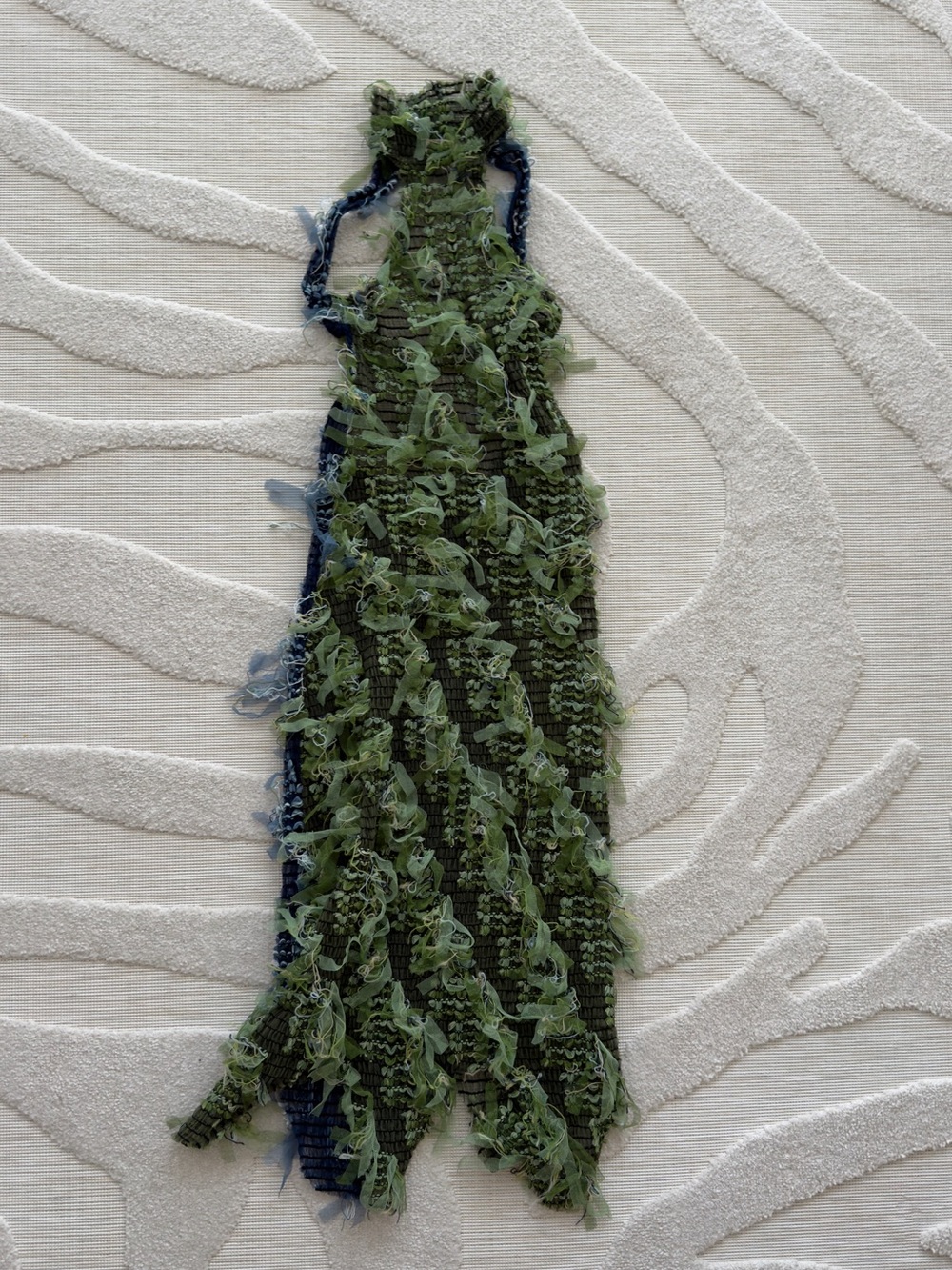 Mesh Halterneck Open Back Detail Textured Midaxi Dress In Blue/Green Woven - Picture 3 of 5
